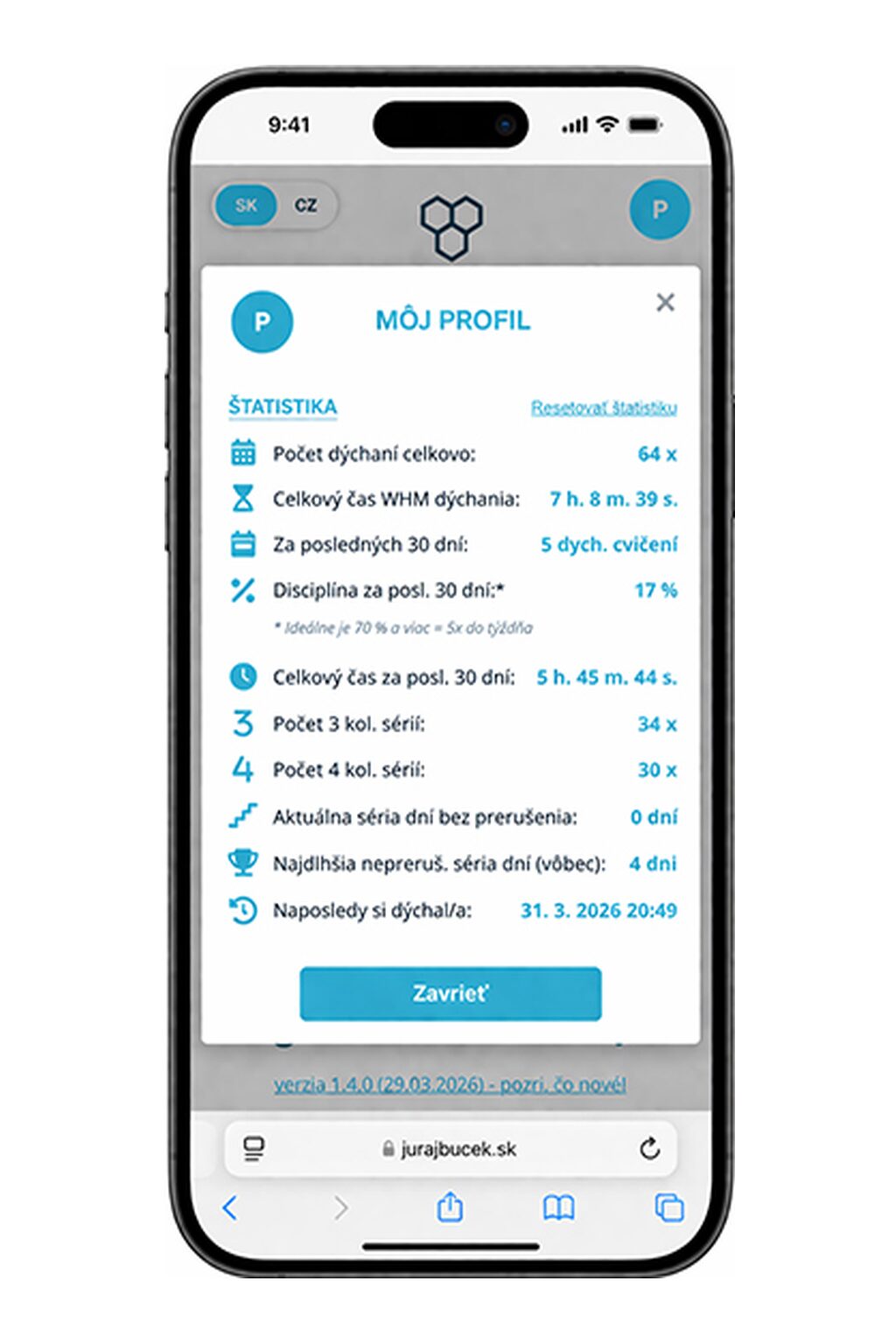 wim hof method aplikácia whm základné dychové cvičenie profil a štatistiky