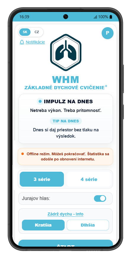 WHM Dych – ukážka appky v offline režime